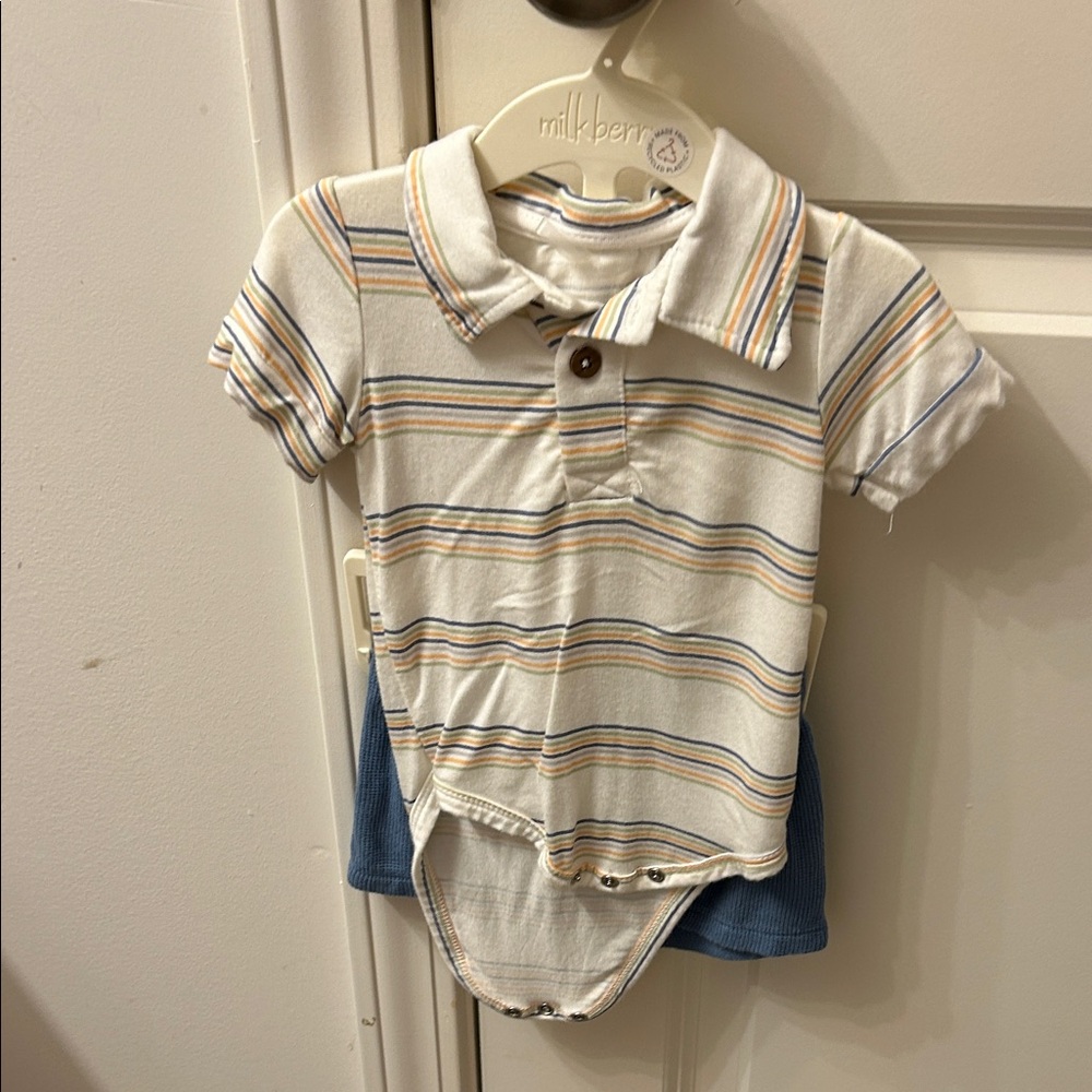 Milkberry Kids Polo Shirt - Cream and Blue Stripes